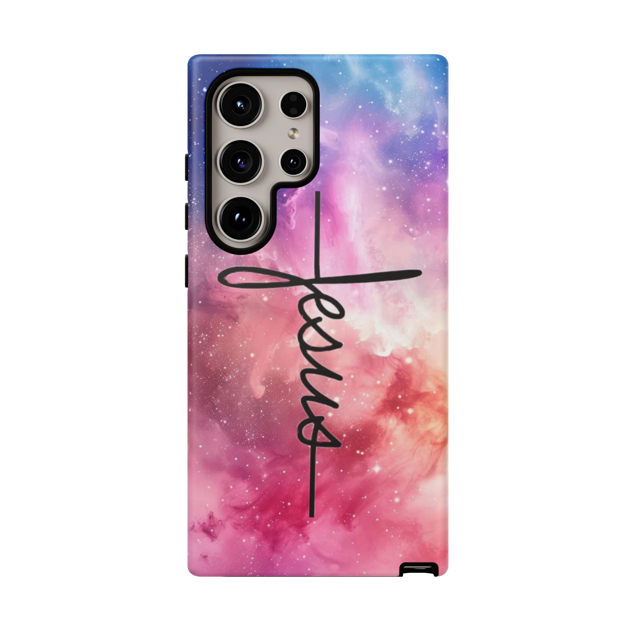 Jesus Cross Phone Case — Galaxy Pink Gradient Christian iPhone Cover