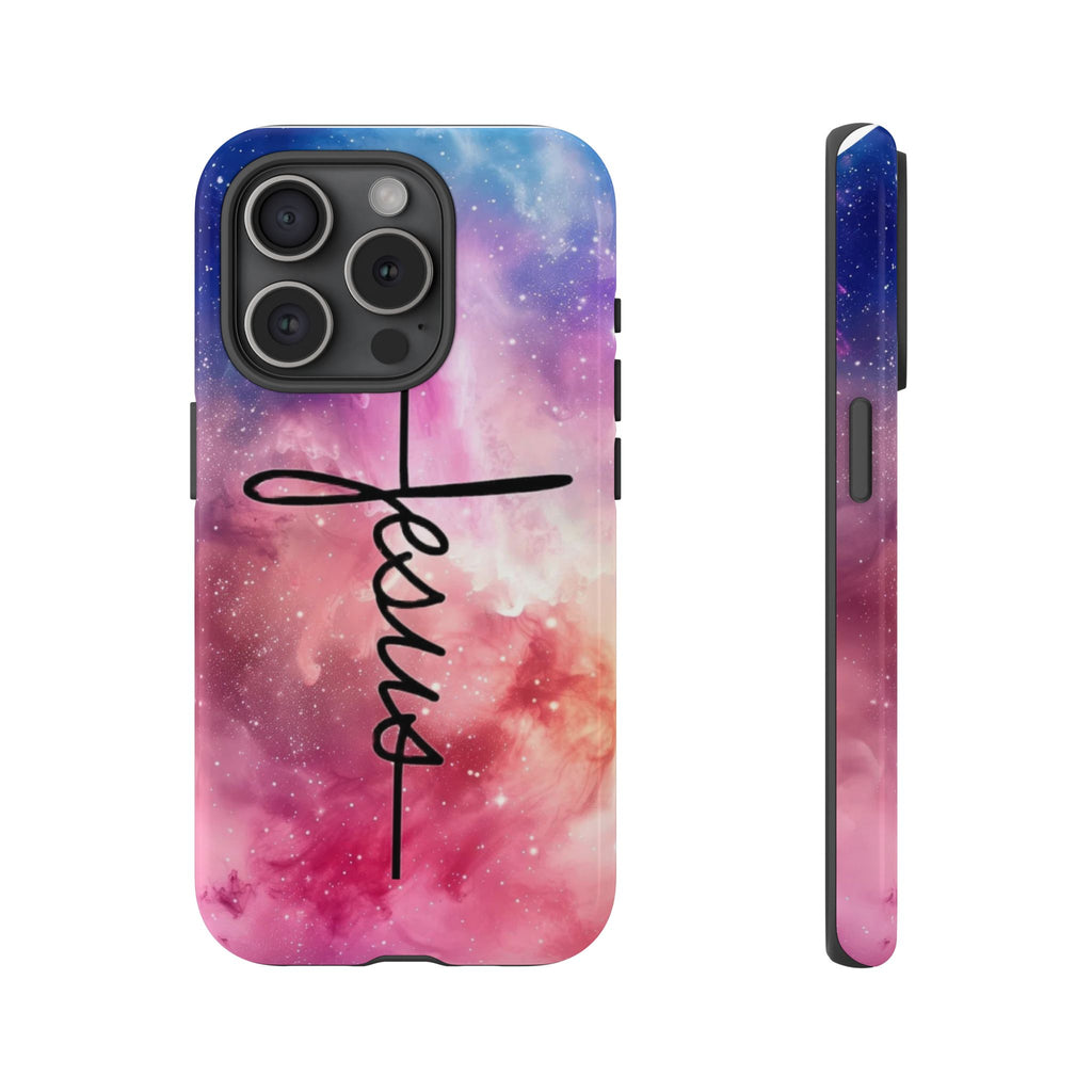Jesus Cross Phone Case — Galaxy Pink Gradient Christian iPhone Cover