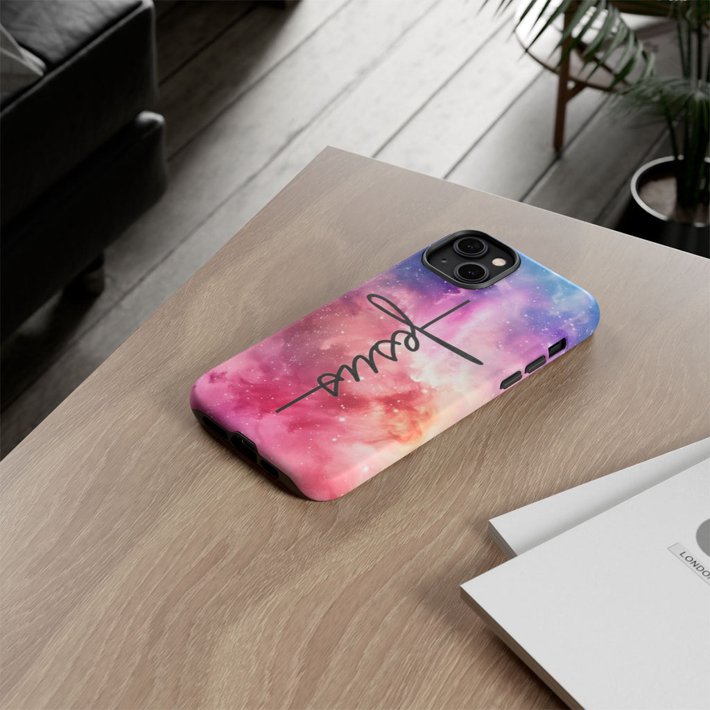 Jesus Cross Phone Case — Galaxy Pink Gradient Christian iPhone Cover