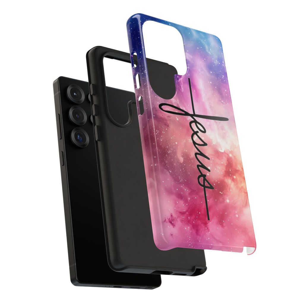 Jesus Cross Phone Case — Galaxy Pink Gradient Christian iPhone Cover
