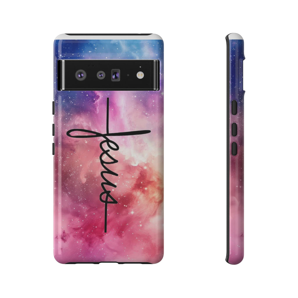 Jesus Cross Phone Case — Galaxy Pink Gradient Christian iPhone Cover