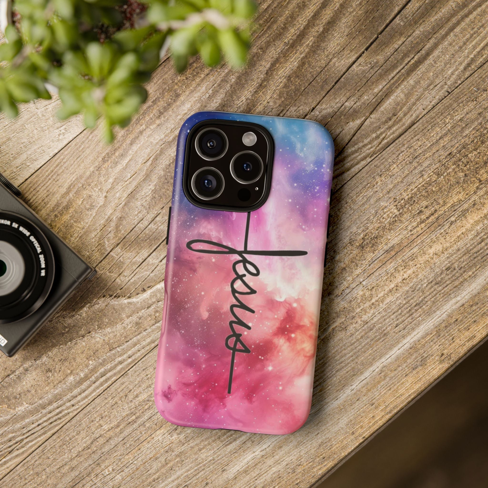 Jesus Cross Phone Case — Galaxy Pink Gradient Christian iPhone Cover