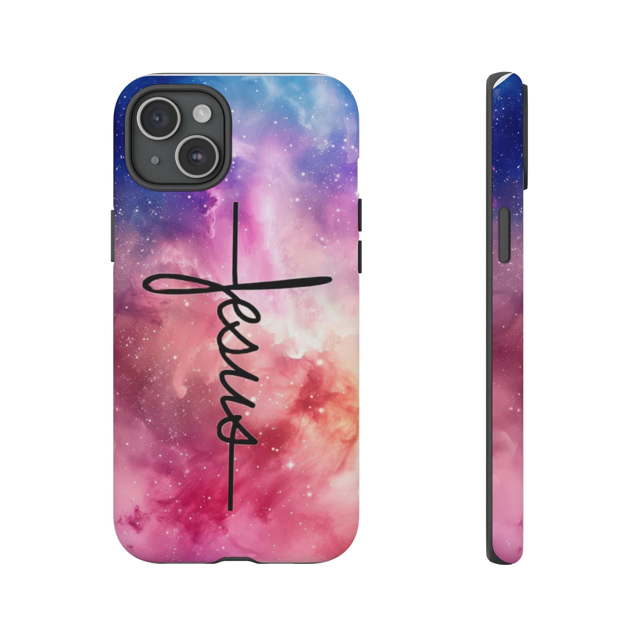 Jesus Cross Phone Case — Galaxy Pink Gradient Christian iPhone Cover