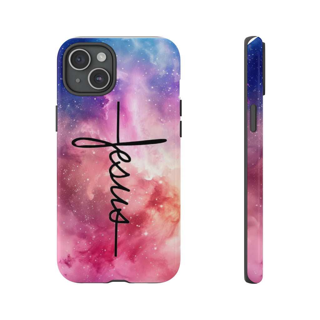 Jesus Cross Phone Case — Galaxy Pink Gradient Christian iPhone Cover