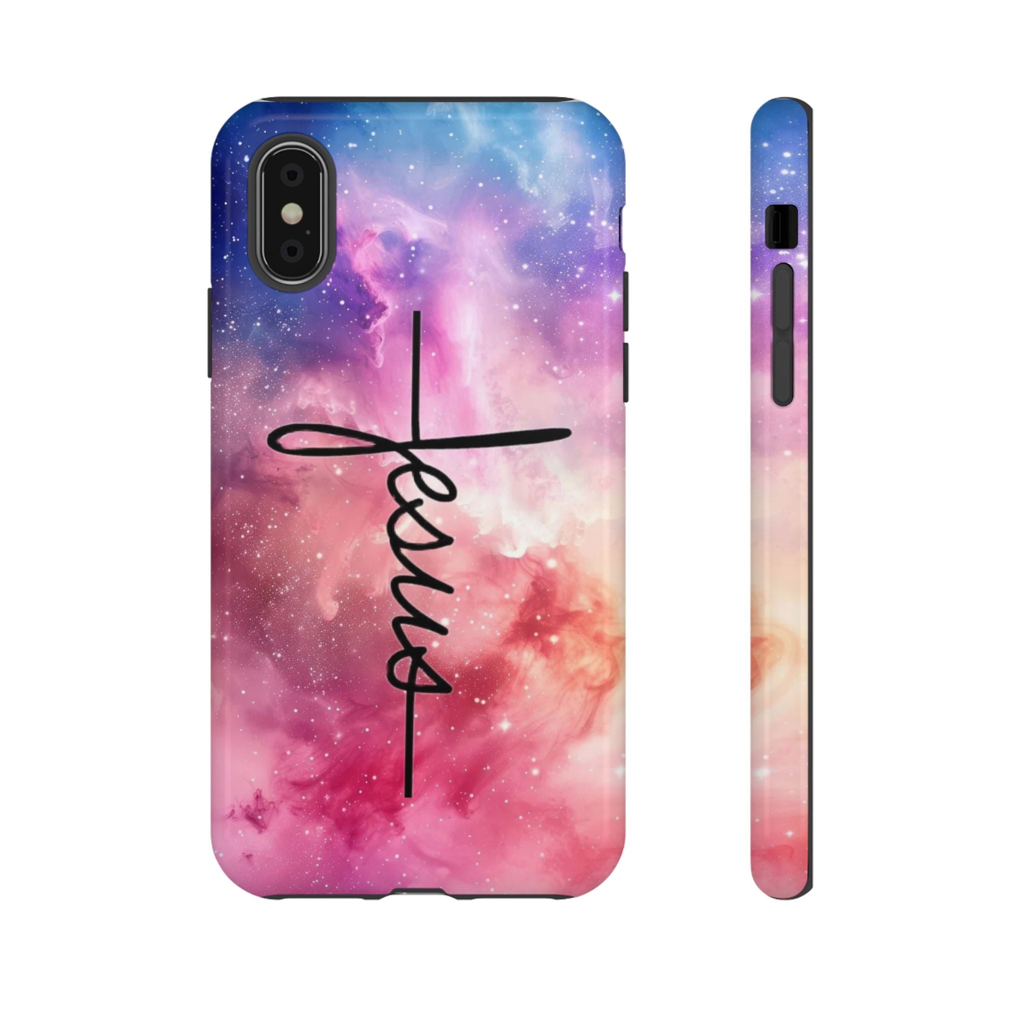 Jesus Cross Phone Case — Galaxy Pink Gradient Christian iPhone Cover