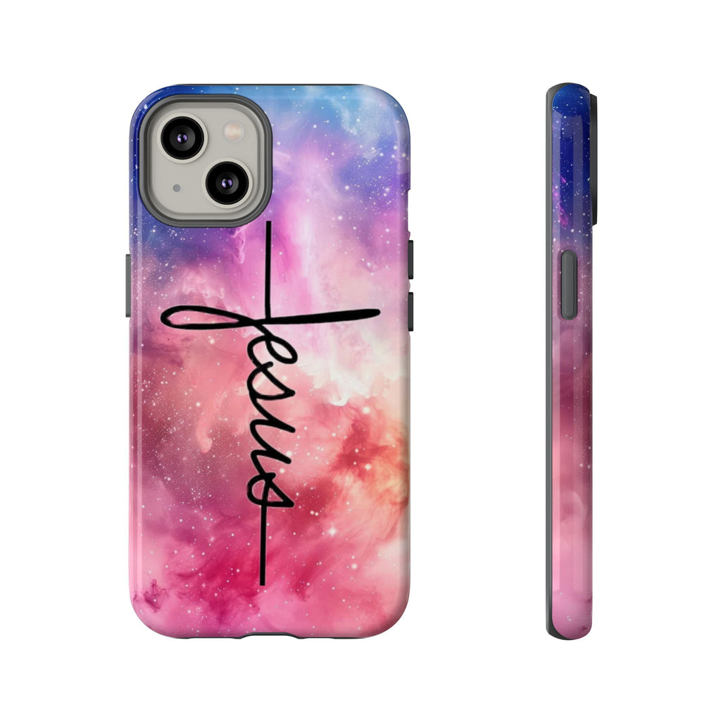 Jesus Cross Phone Case — Galaxy Pink Gradient Christian iPhone Cover