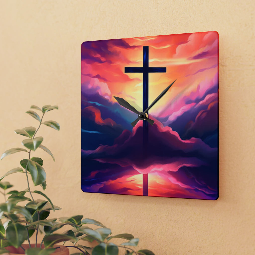 Sunset Cross Acrylic Wall Clock – Christian Inspirational Home Decor