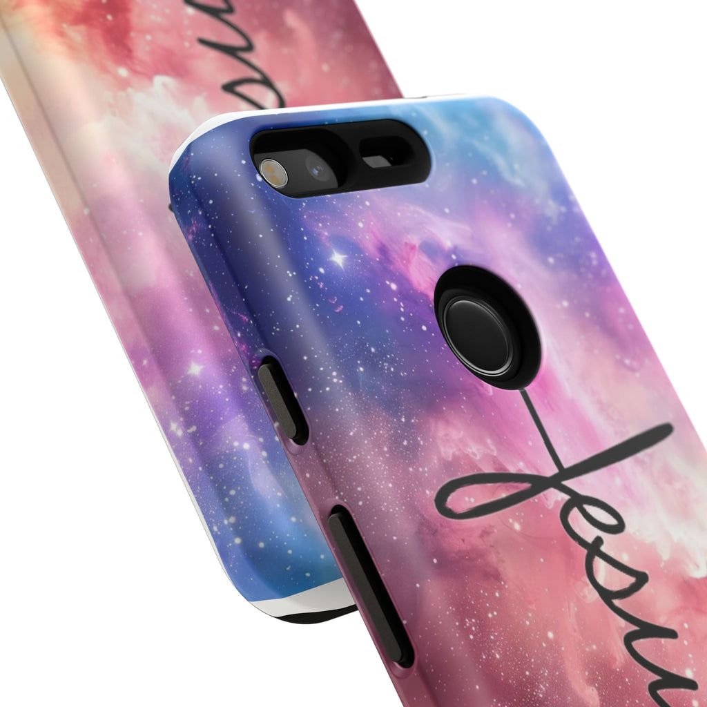 Jesus Cross Phone Case — Galaxy Pink Gradient Christian iPhone Cover