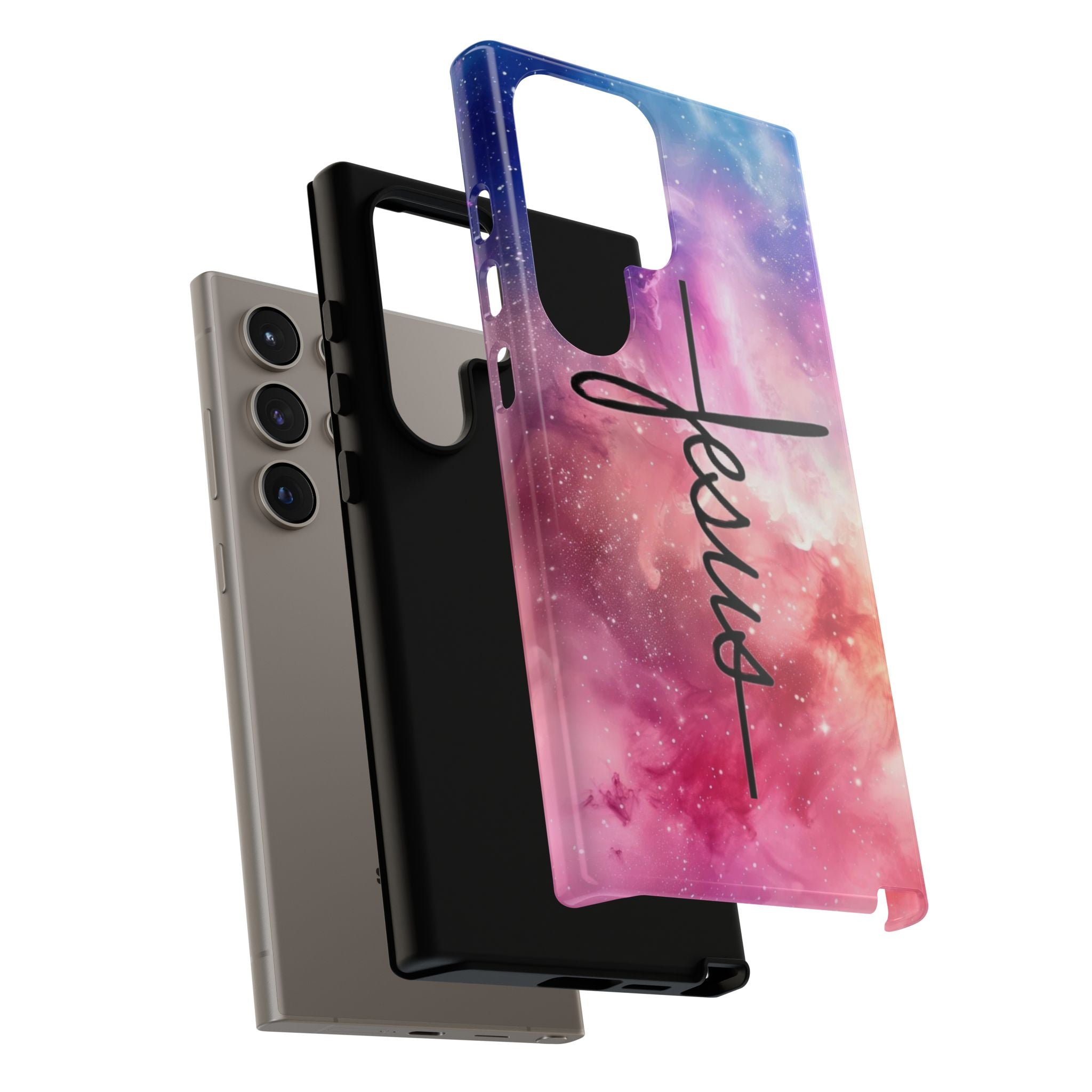 Jesus Cross Phone Case — Galaxy Pink Gradient Christian iPhone Cover