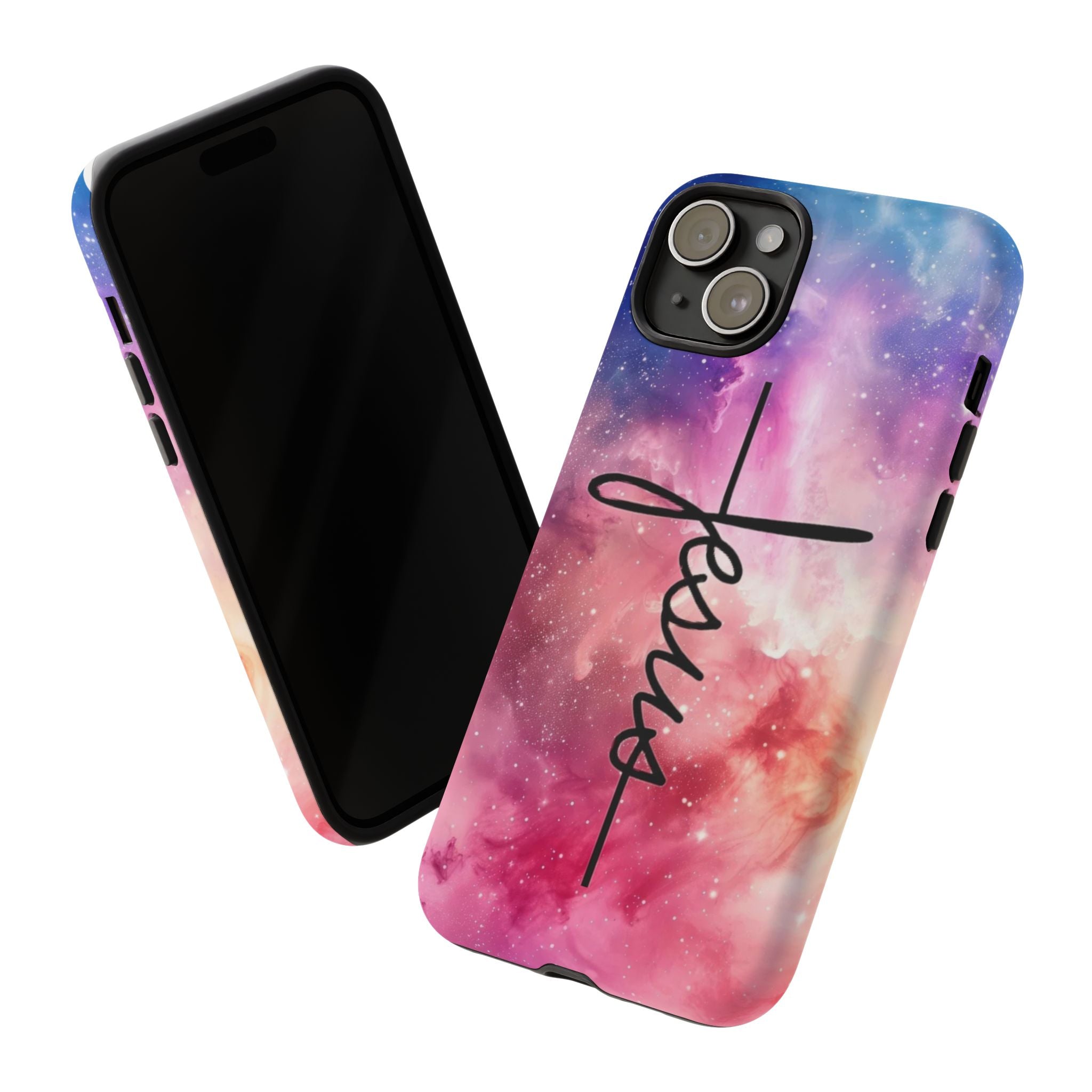 Jesus Cross Phone Case — Galaxy Pink Gradient Christian iPhone Cover