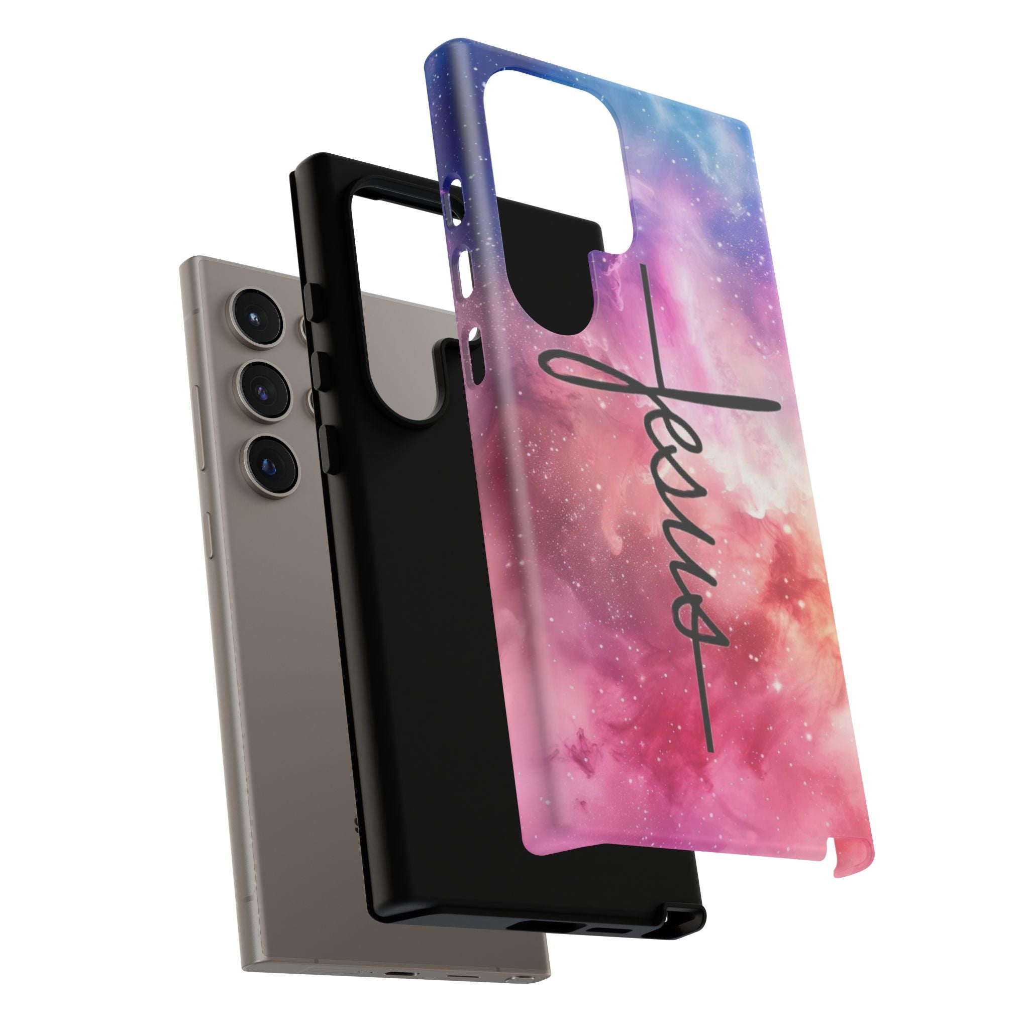 Jesus Cross Phone Case — Galaxy Pink Gradient Christian iPhone Cover