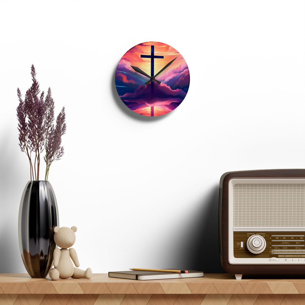 Sunset Cross Acrylic Wall Clock – Christian Inspirational Home Decor