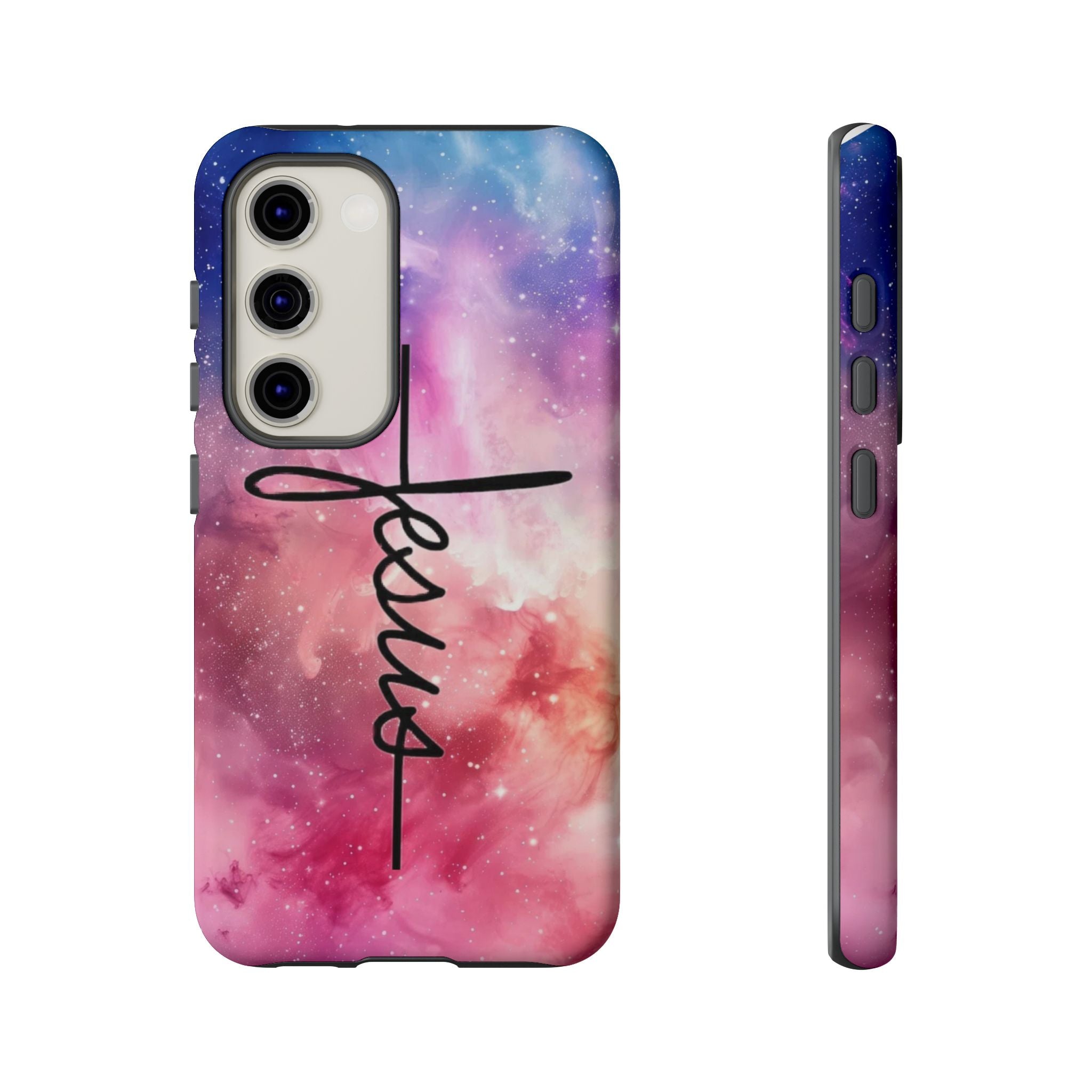 Jesus Cross Phone Case — Galaxy Pink Gradient Christian iPhone Cover