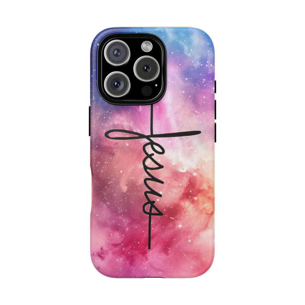 Jesus Cross Phone Case — Galaxy Pink Gradient Christian iPhone Cover