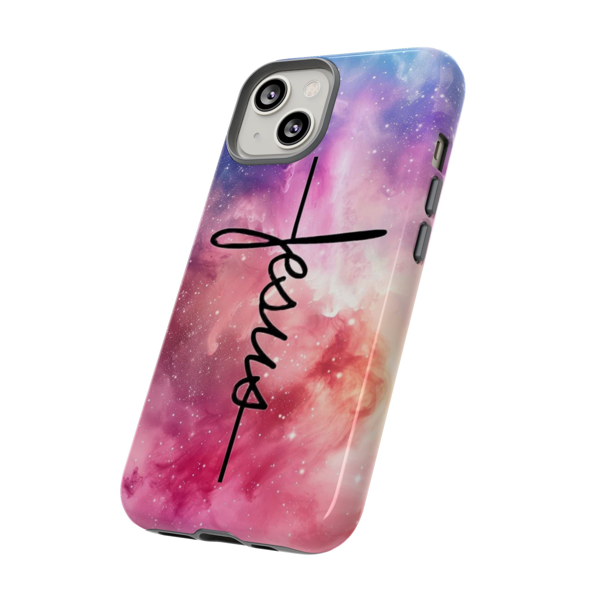 Jesus Cross Phone Case — Galaxy Pink Gradient Christian iPhone Cover