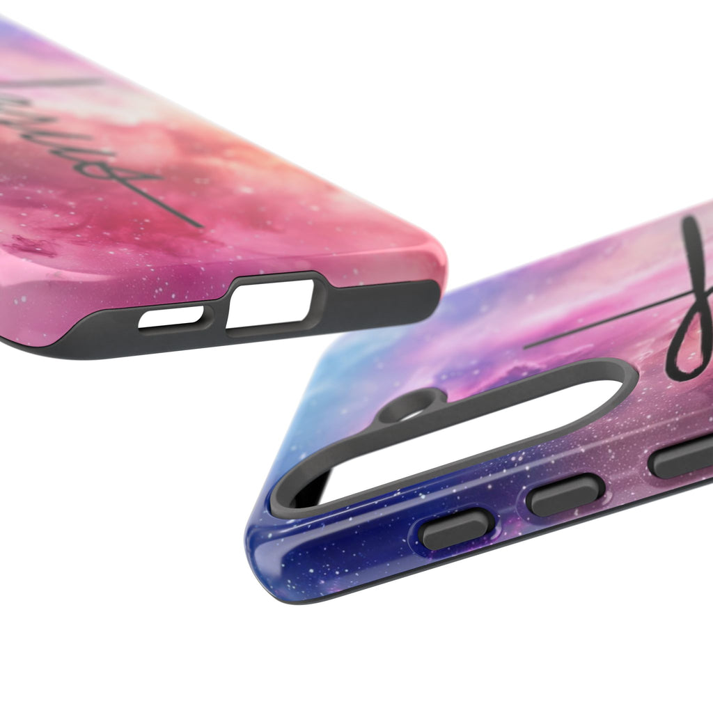 Jesus Cross Phone Case — Galaxy Pink Gradient Christian iPhone Cover