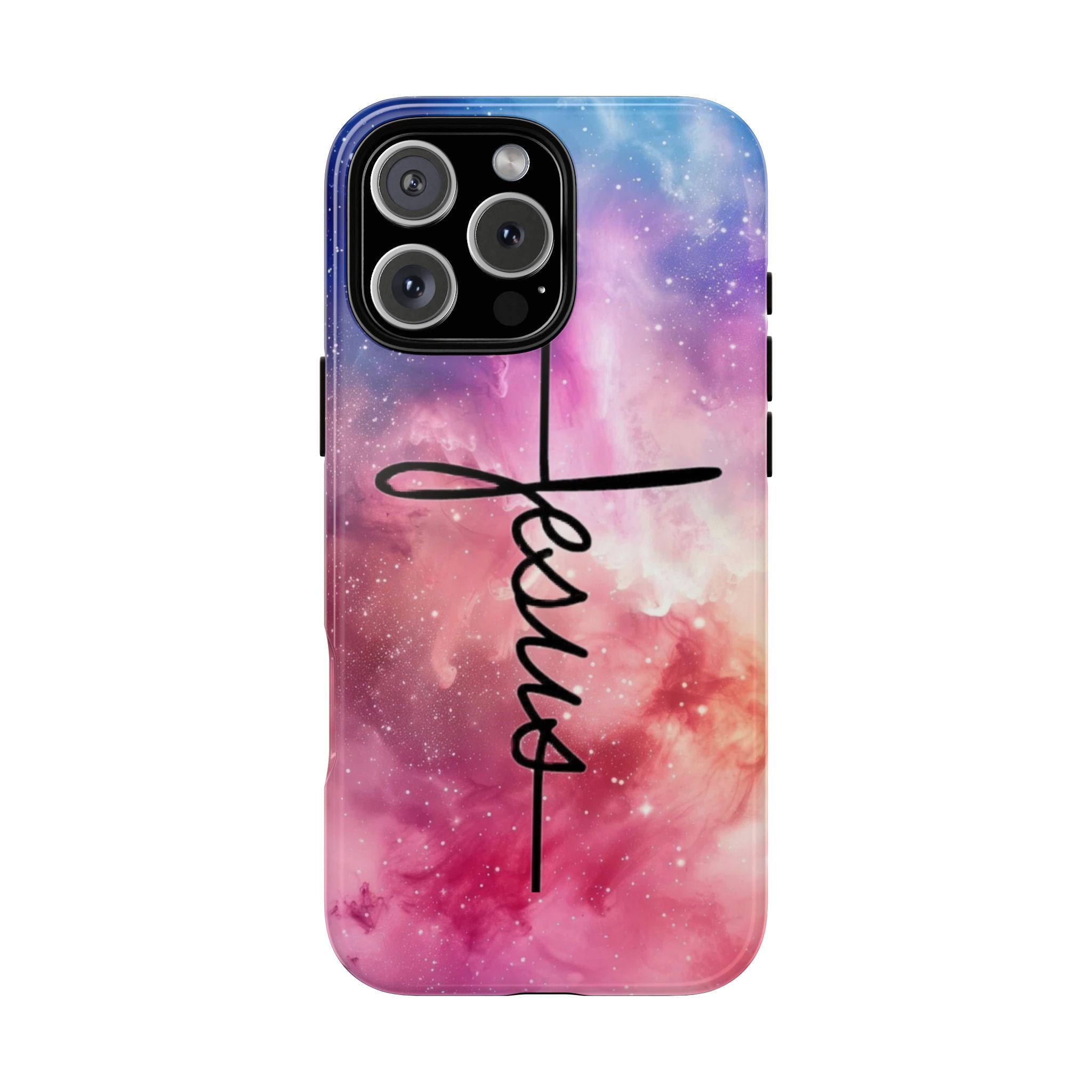 Jesus Cross Phone Case — Galaxy Pink Gradient Christian iPhone Cover