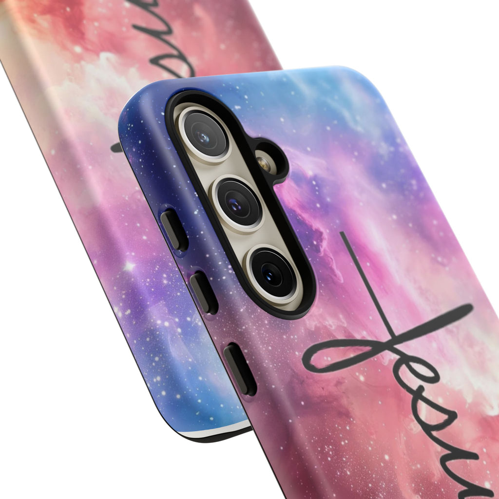 Jesus Cross Phone Case — Galaxy Pink Gradient Christian iPhone Cover