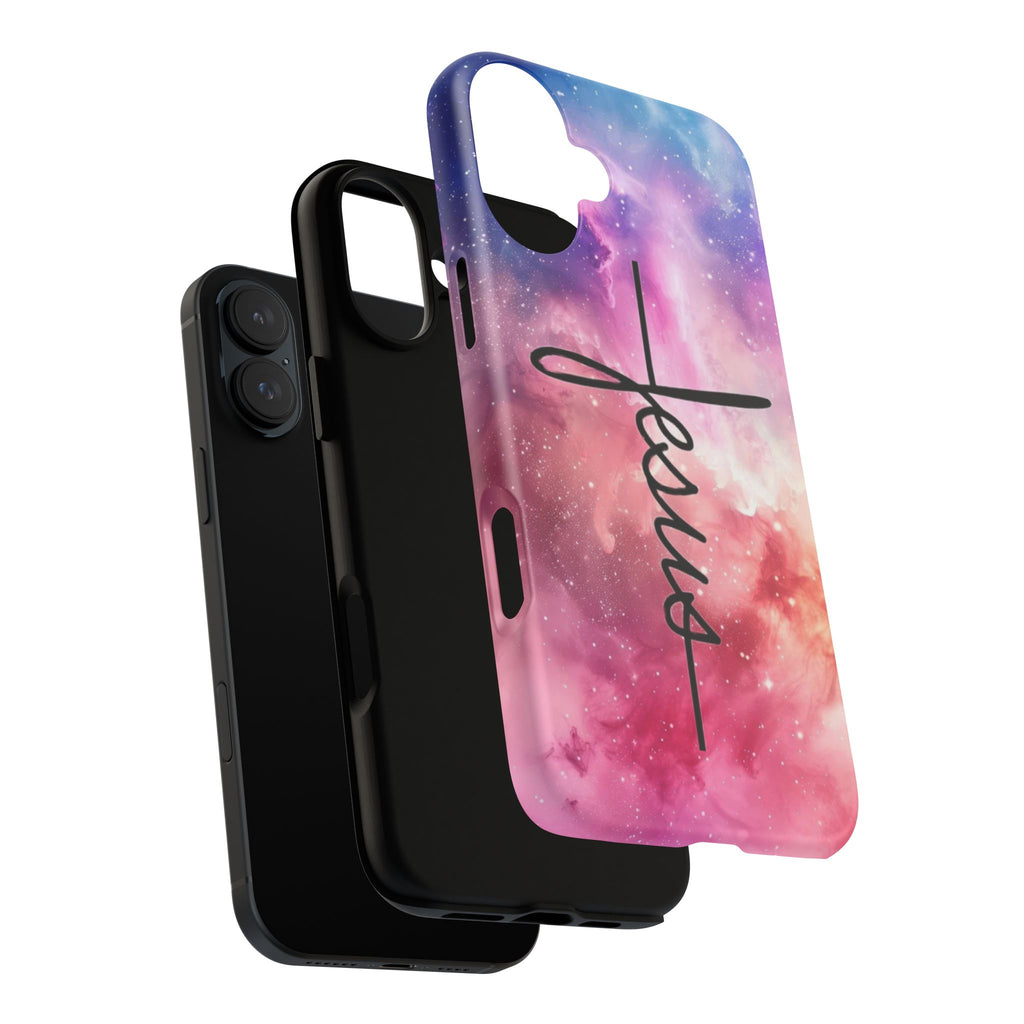 Jesus Cross Phone Case — Galaxy Pink Gradient Christian iPhone Cover