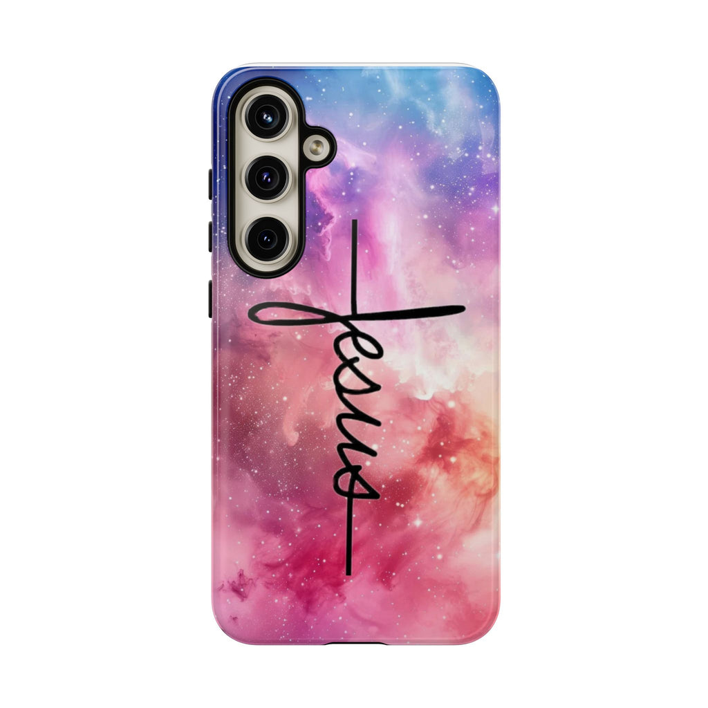 Jesus Cross Phone Case — Galaxy Pink Gradient Christian iPhone Cover