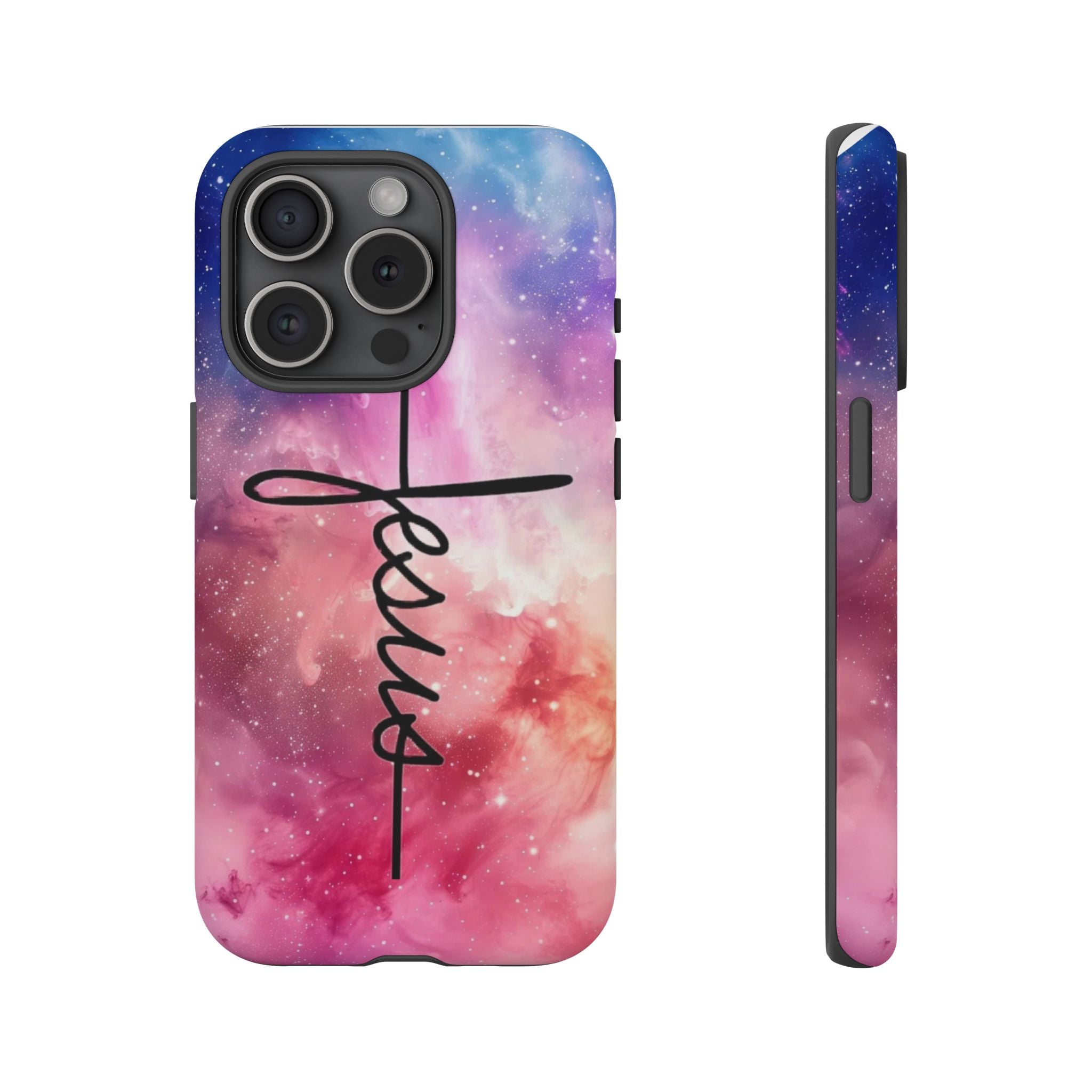 Jesus Cross Phone Case — Galaxy Pink Gradient Christian iPhone Cover
