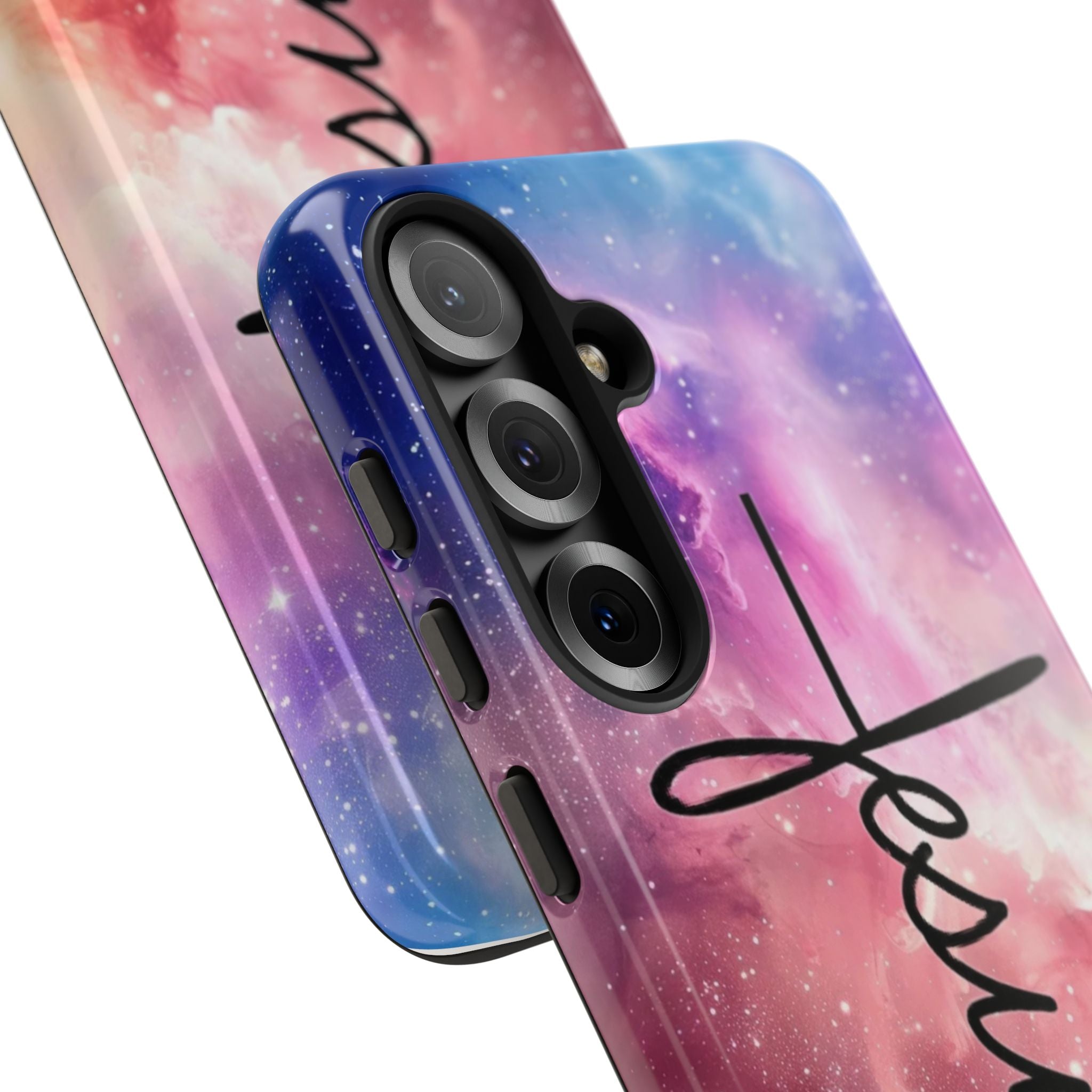 Jesus Cross Phone Case — Galaxy Pink Gradient Christian iPhone Cover
