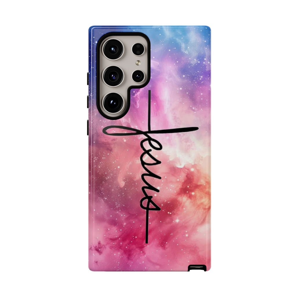 Jesus Cross Phone Case — Galaxy Pink Gradient Christian iPhone Cover