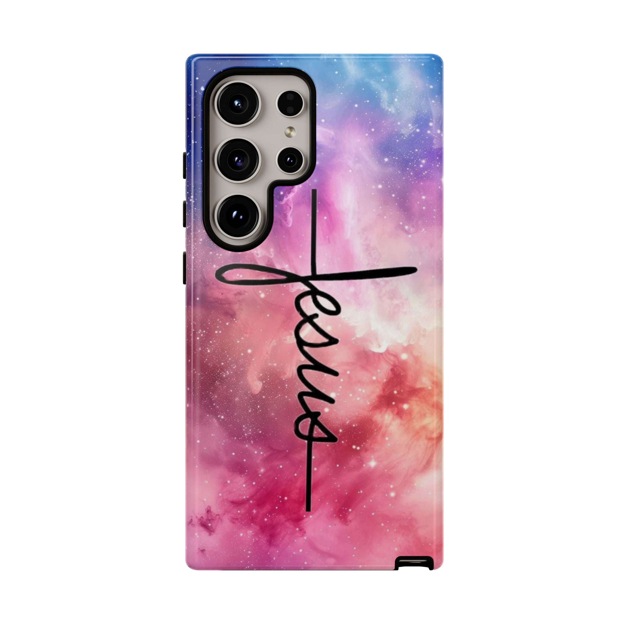 Jesus Cross Phone Case — Galaxy Pink Gradient Christian iPhone Cover