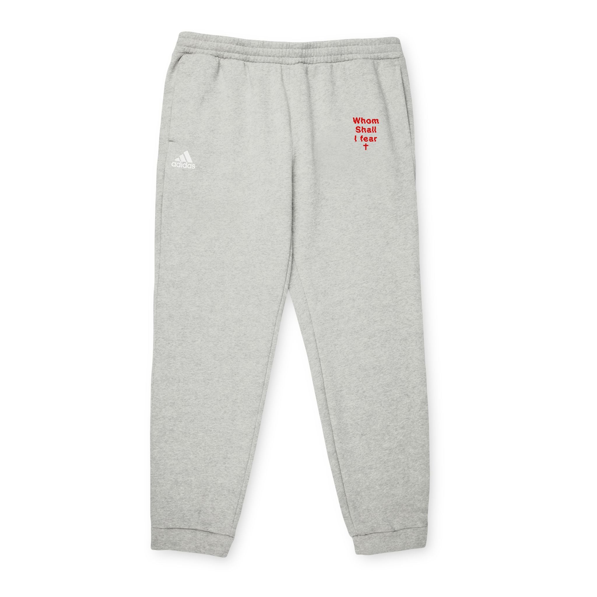 Fleece Joggers — Grey Sweatpants with Small Red “When I Cheat I Lose” Heart Graphic