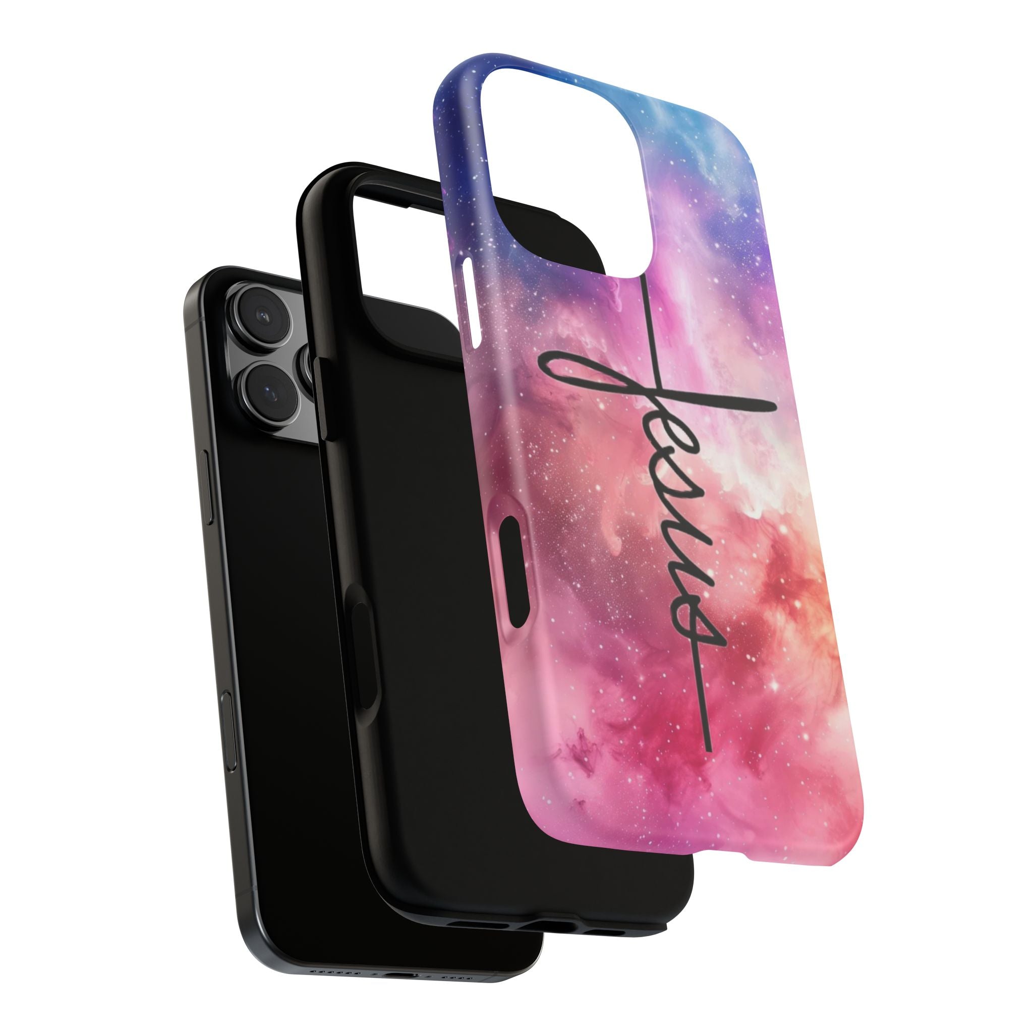 Jesus Cross Phone Case — Galaxy Pink Gradient Christian iPhone Cover