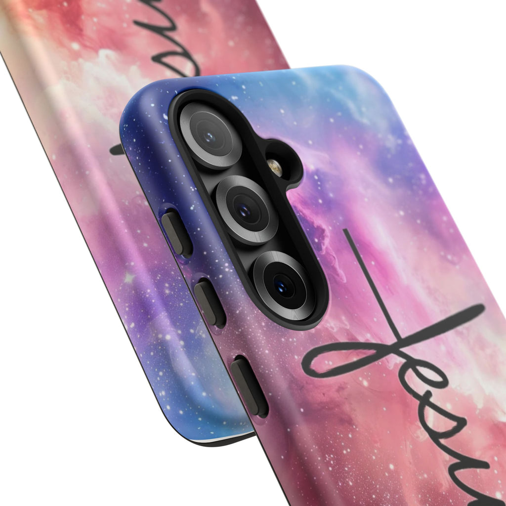 Jesus Cross Phone Case — Galaxy Pink Gradient Christian iPhone Cover