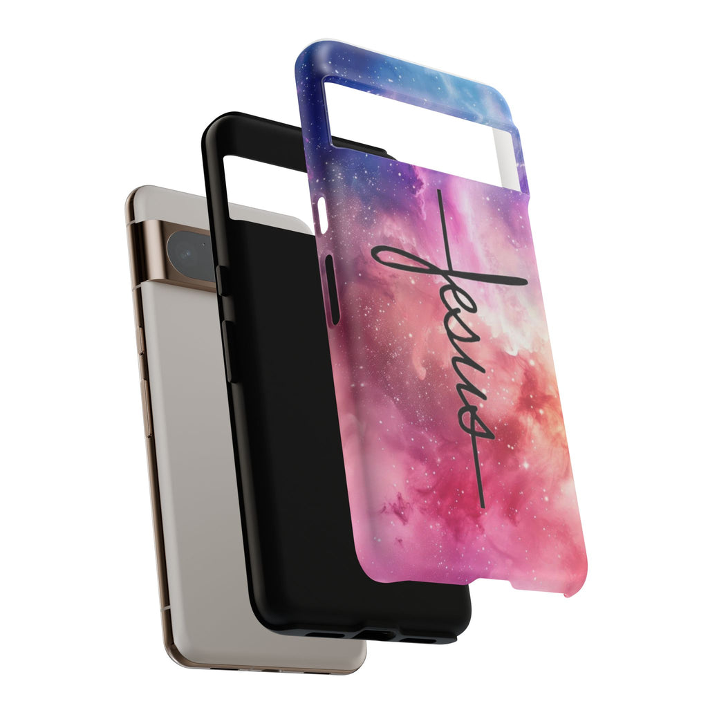 Jesus Cross Phone Case — Galaxy Pink Gradient Christian iPhone Cover