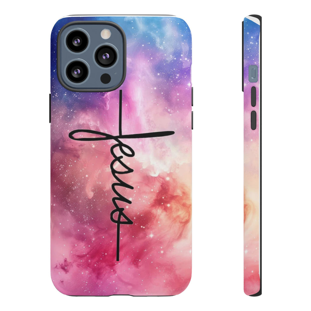 Jesus Cross Phone Case — Galaxy Pink Gradient Christian iPhone Cover