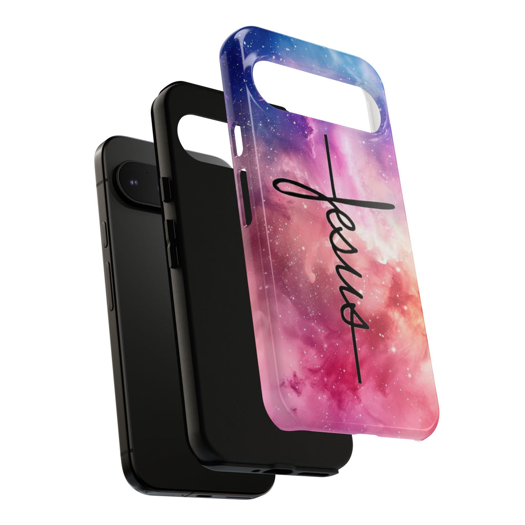 Jesus Cross Phone Case — Galaxy Pink Gradient Christian iPhone Cover