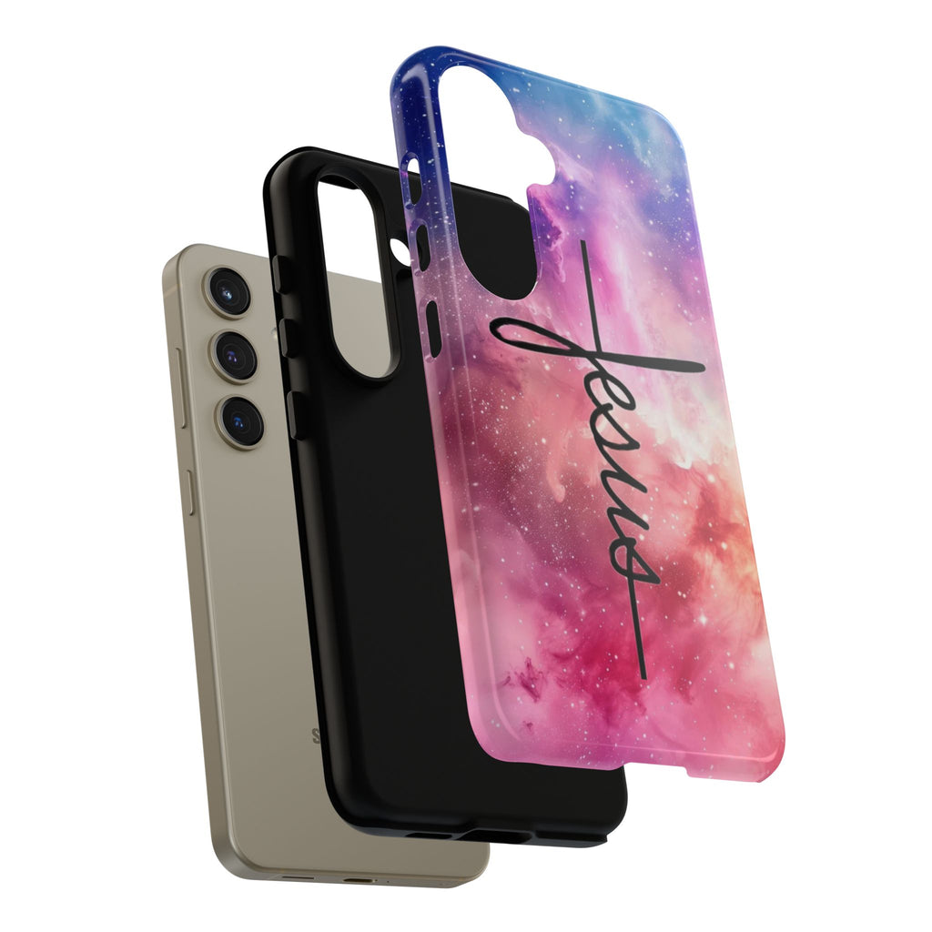Jesus Cross Phone Case — Galaxy Pink Gradient Christian iPhone Cover