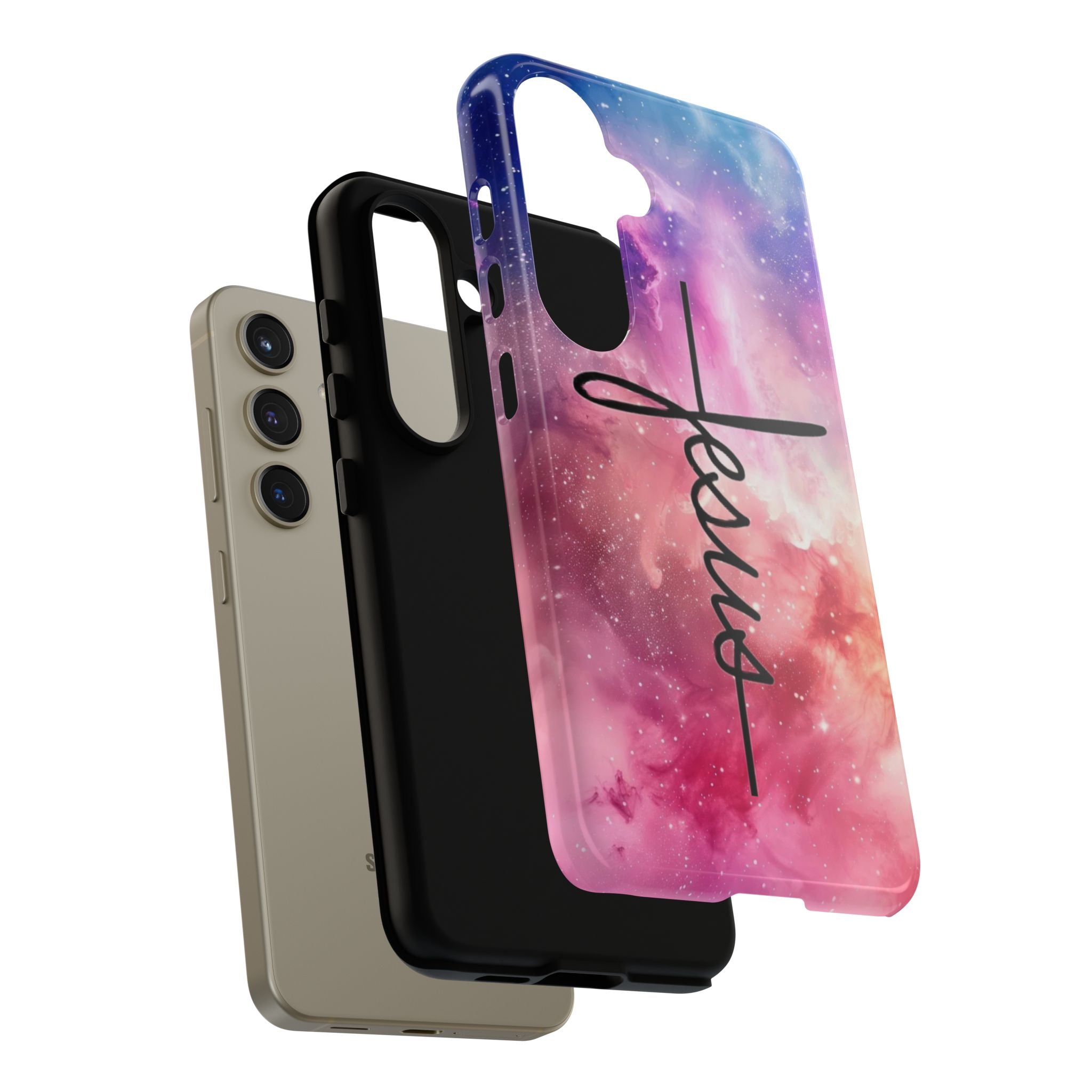 Jesus Cross Phone Case — Galaxy Pink Gradient Christian iPhone Cover
