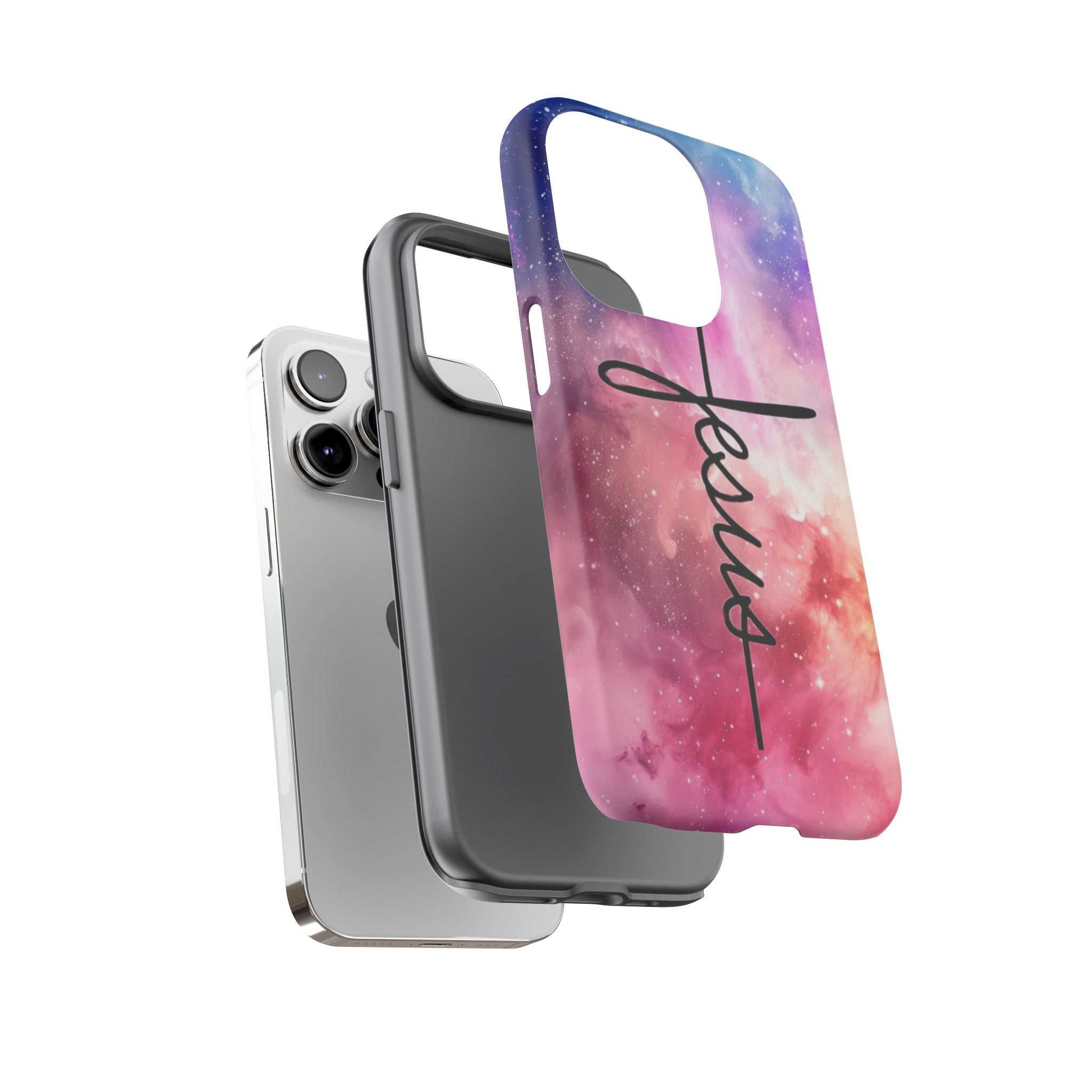 Jesus Cross Phone Case — Galaxy Pink Gradient Christian iPhone Cover
