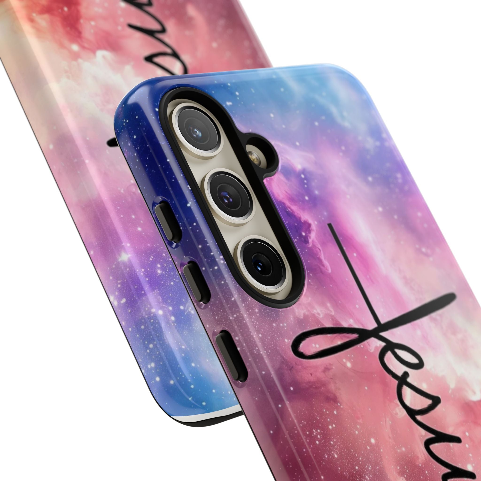 Jesus Cross Phone Case — Galaxy Pink Gradient Christian iPhone Cover