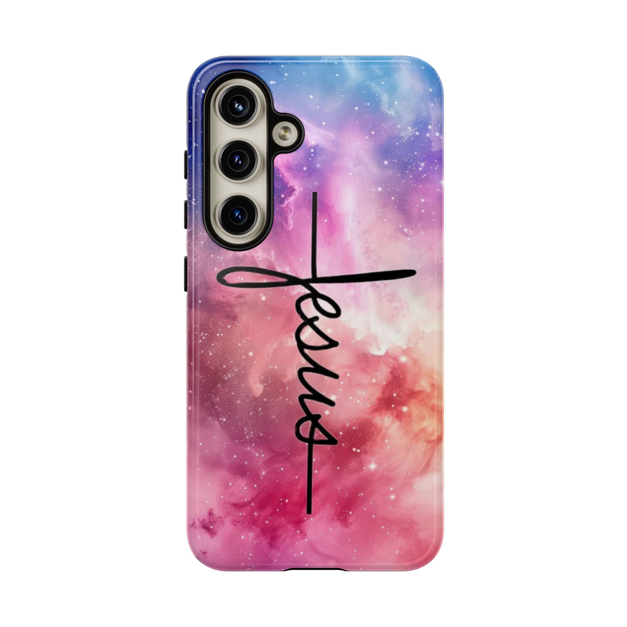 Jesus Cross Phone Case — Galaxy Pink Gradient Christian iPhone Cover