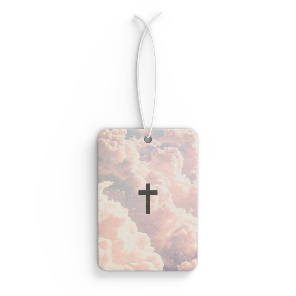 Heavenly Clouds Cross Car Air Freshener — Pastel Christian Religious Scented Ornament