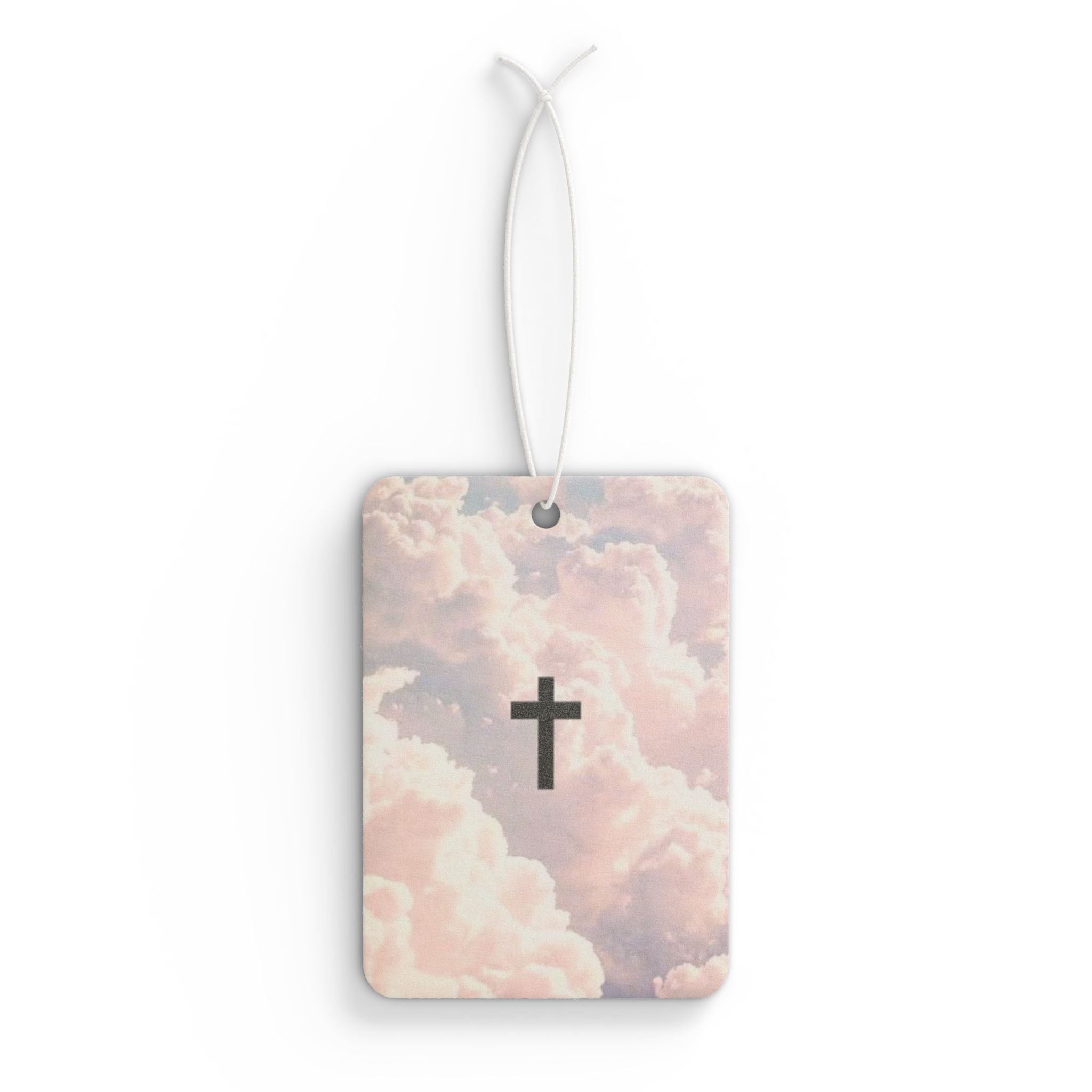 Heavenly Clouds Cross Car Air Freshener — Pastel Christian Religious Scented Ornament
