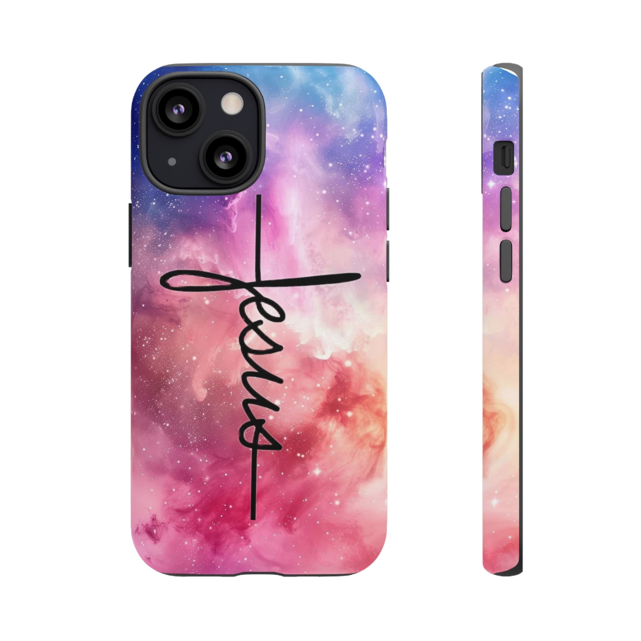 Jesus Cross Phone Case — Galaxy Pink Gradient Christian iPhone Cover