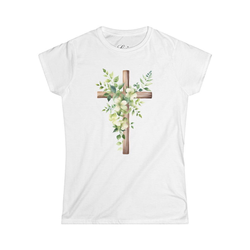 Floral Wooden Cross Tee — Women's