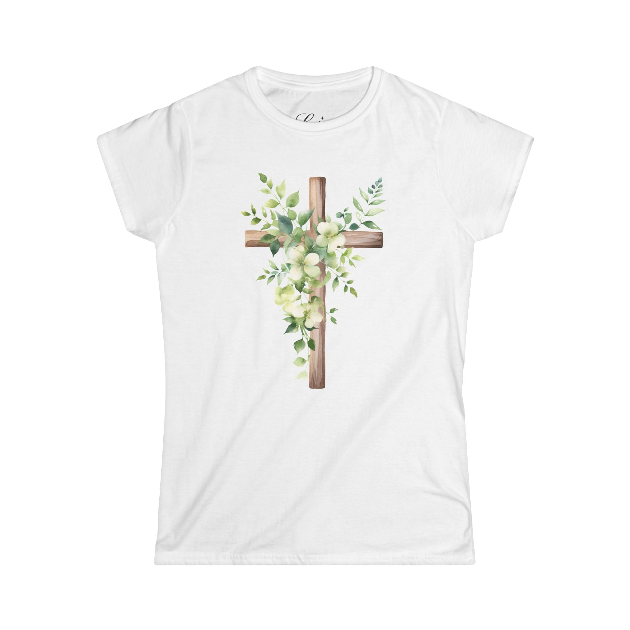 Floral Wooden Cross Tee — Women's