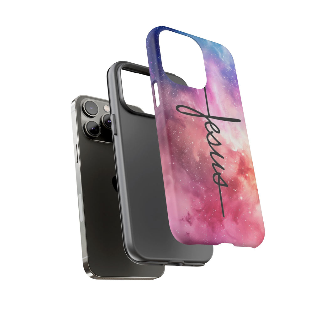 Jesus Cross Phone Case — Galaxy Pink Gradient Christian iPhone Cover