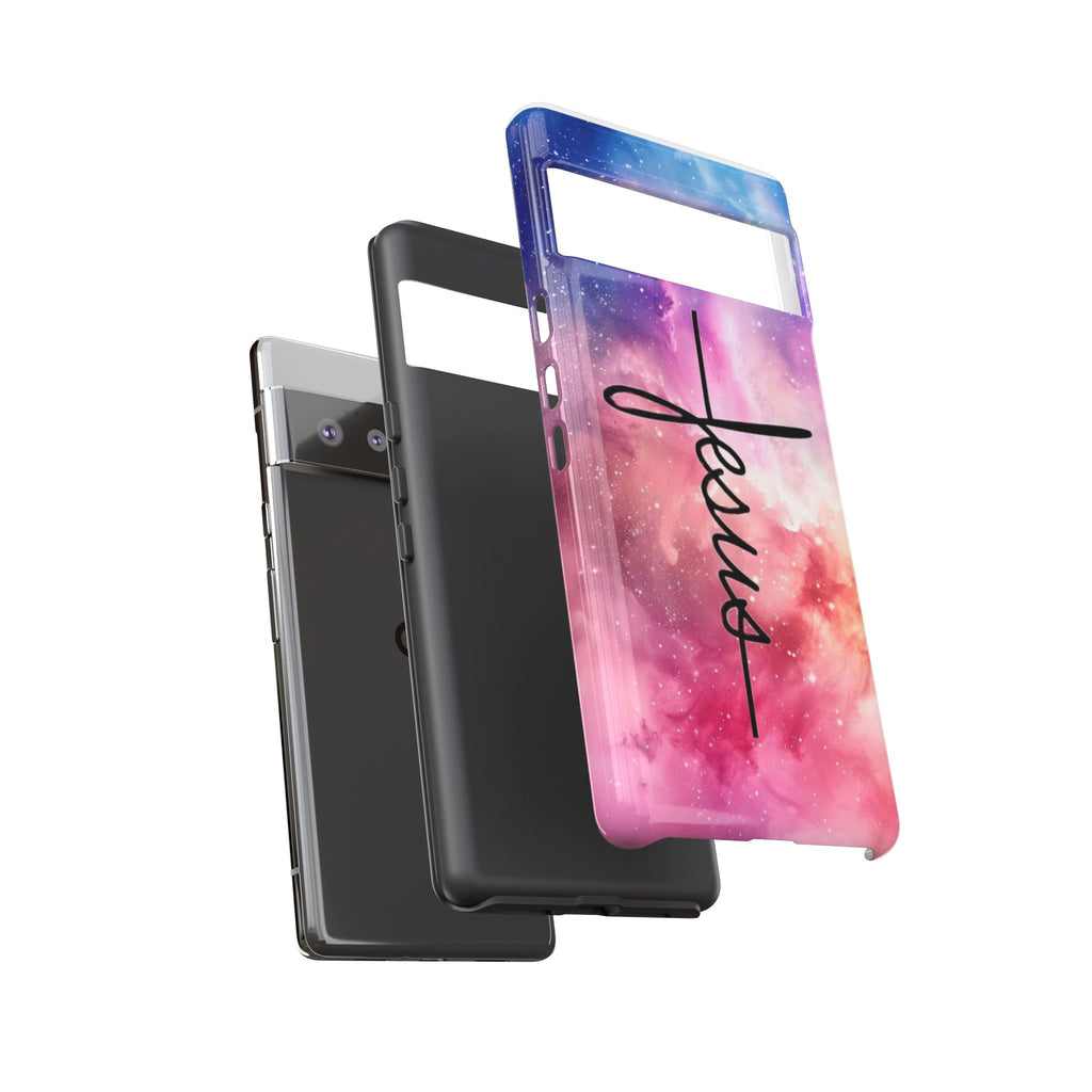 Jesus Cross Phone Case — Galaxy Pink Gradient Christian iPhone Cover