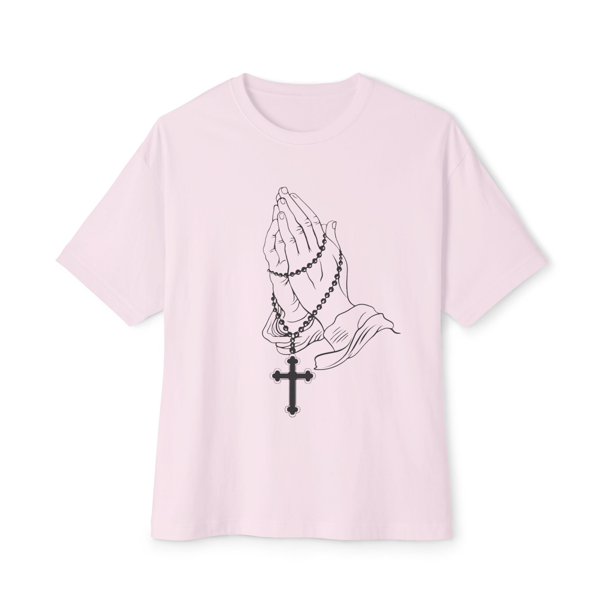 Praying Hands Rosary T‑Shirt — Oversized Boxy Tee