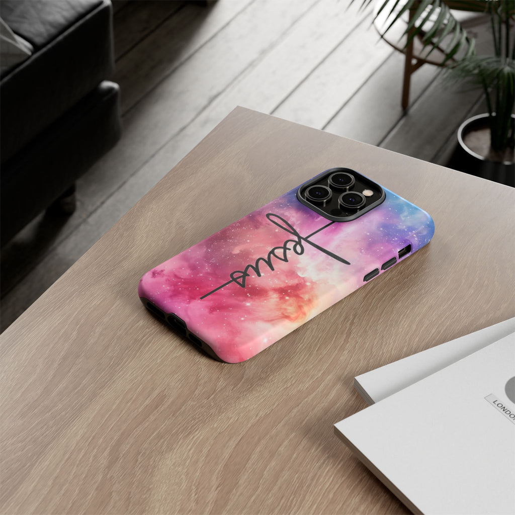 Jesus Cross Phone Case — Galaxy Pink Gradient Christian iPhone Cover