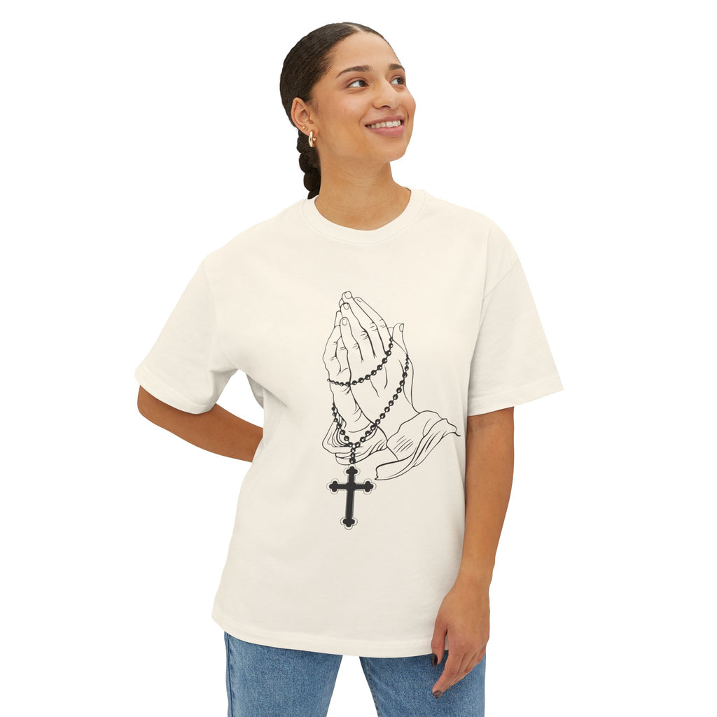Praying Hands Rosary T‑Shirt — Oversized Boxy Tee