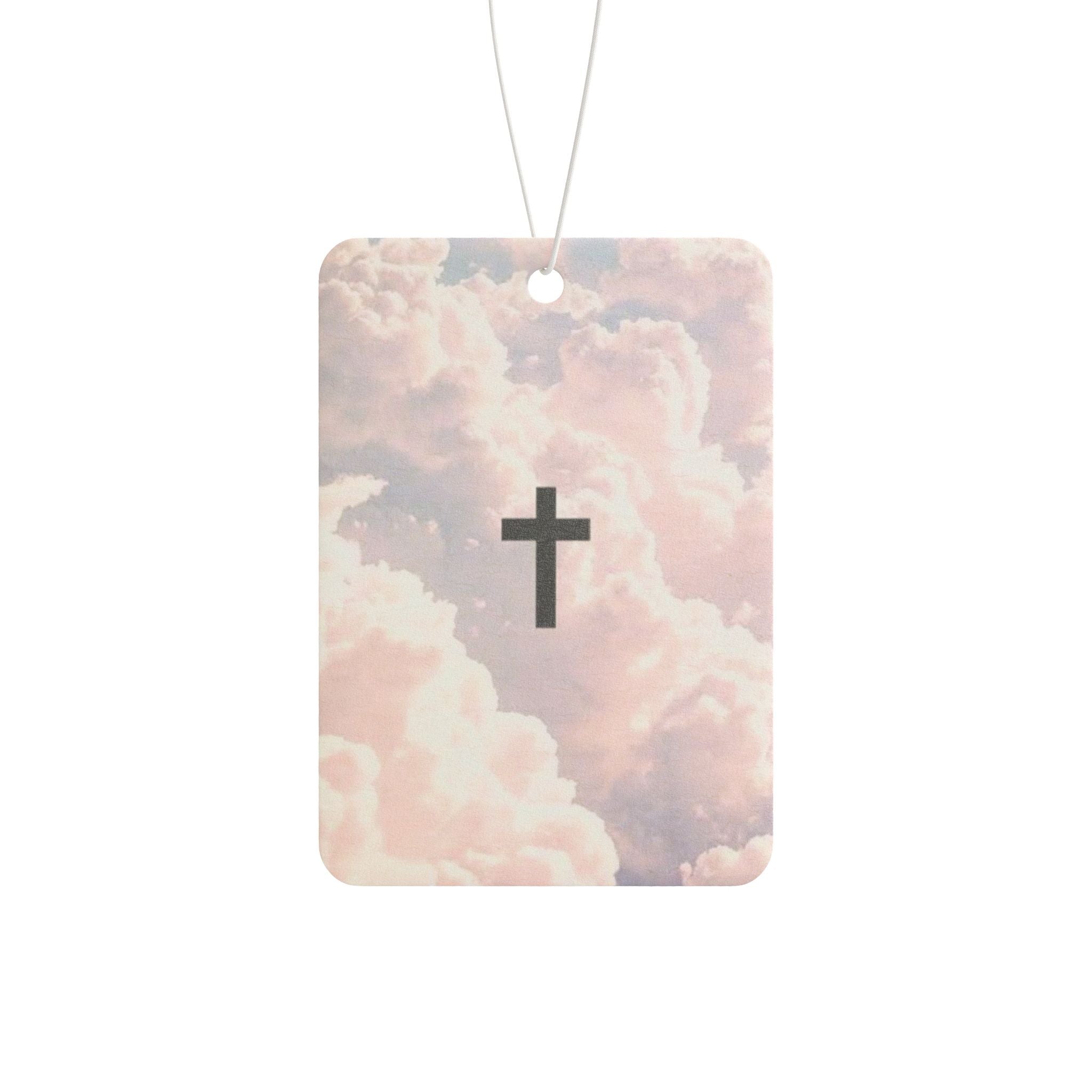 Heavenly Clouds Cross Car Air Freshener — Pastel Christian Religious Scented Ornament